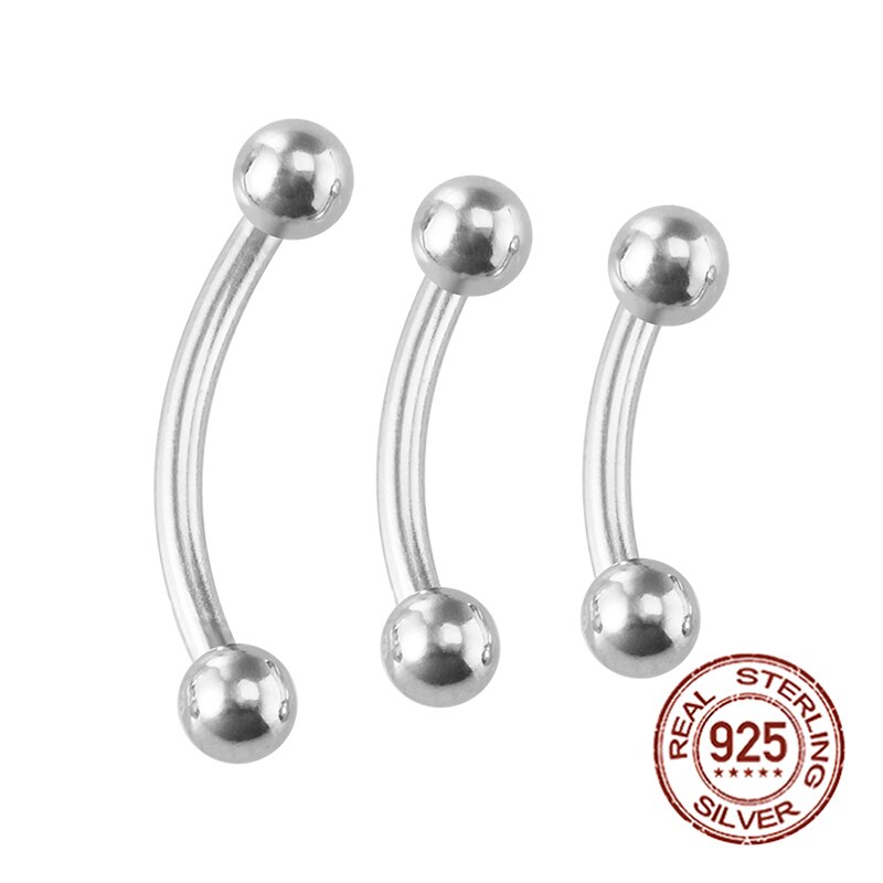 1 pz 925 Sterling Silver curvo bilanciere anelli lingua donne 16G anello labbra sopracciglio capezzolo Rook Piercing gioielli cartilagine orecchini