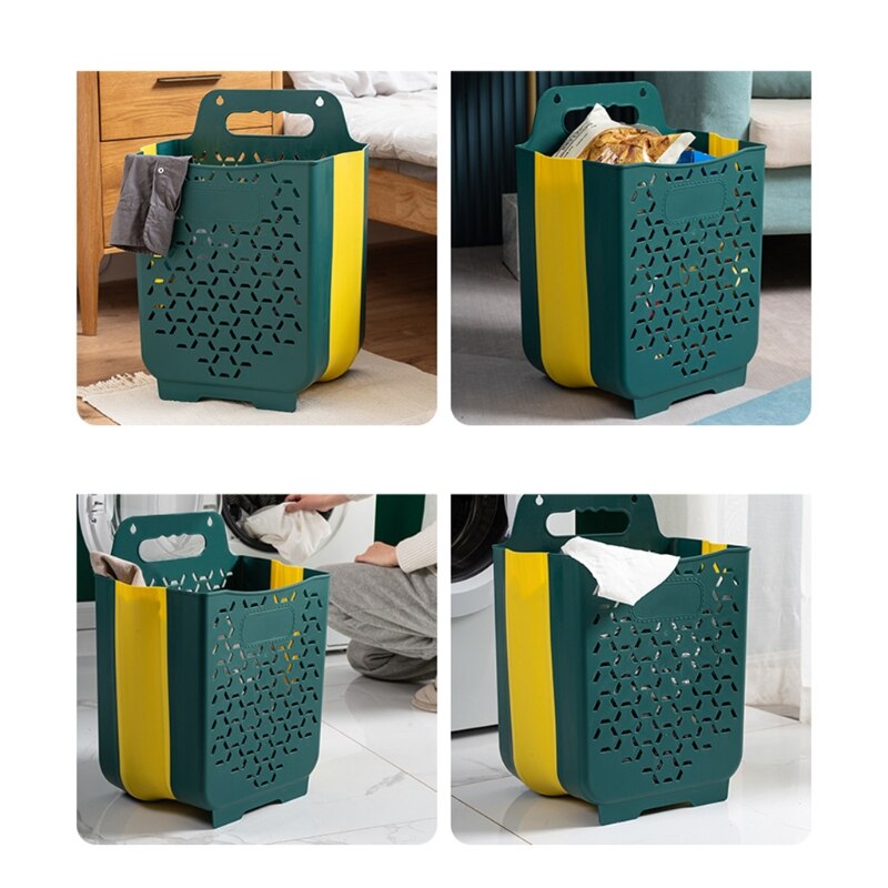Cesta plegable de plástico para la colada, caja de almacenamiento de plástico con asa para colgar en la pared del baño, 95AA