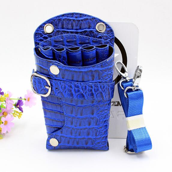 pu leather scissors bag hairdressing crocodile texture tool pocket pet groomer insert scissors case: Blue