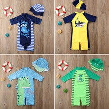 Trend Peuter Baby Kid Jongen Zon Beschermende Badmode Rash Guard Kostuum Badpakken Zomer Strand Pak Met hoeden