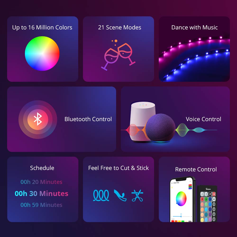 Sonoff  l2 lite smart led-lichtleiste 5m eu us bluetooth-steuerung über die ewelink app, alexa und google home für weihnachtsdekorationen