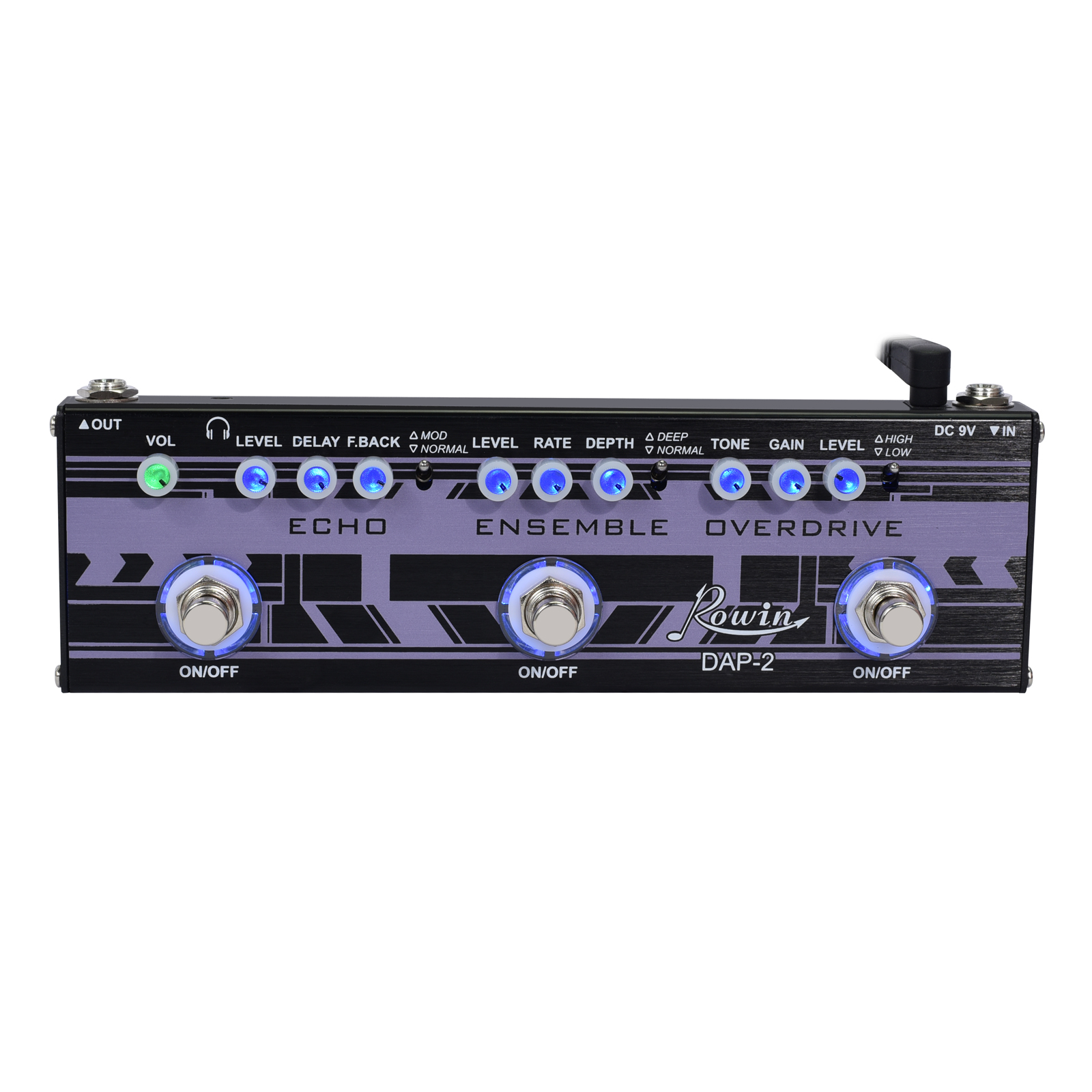Rowin Guitar Multi-Effect Pedal Echo,Ensemble,Overdrive 3-in-1 Series Analog Digital Mingle Effects Pedals