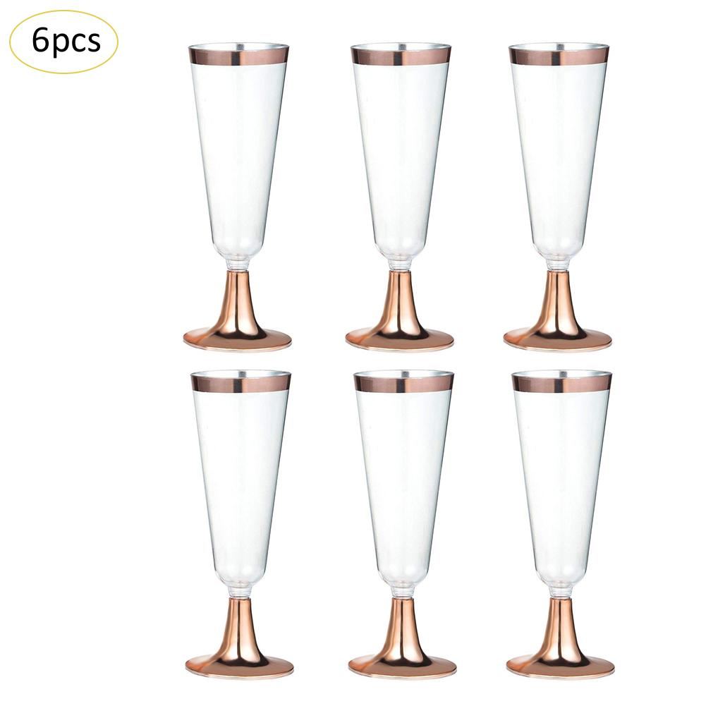 6 stks/set Wegwerp Plastic Rode Wijn Glas Bruiloft Roosteren Champagne Fluiten Glazen Drink Cup Party Huwelijk Wijn Decoratie: Rose Gold