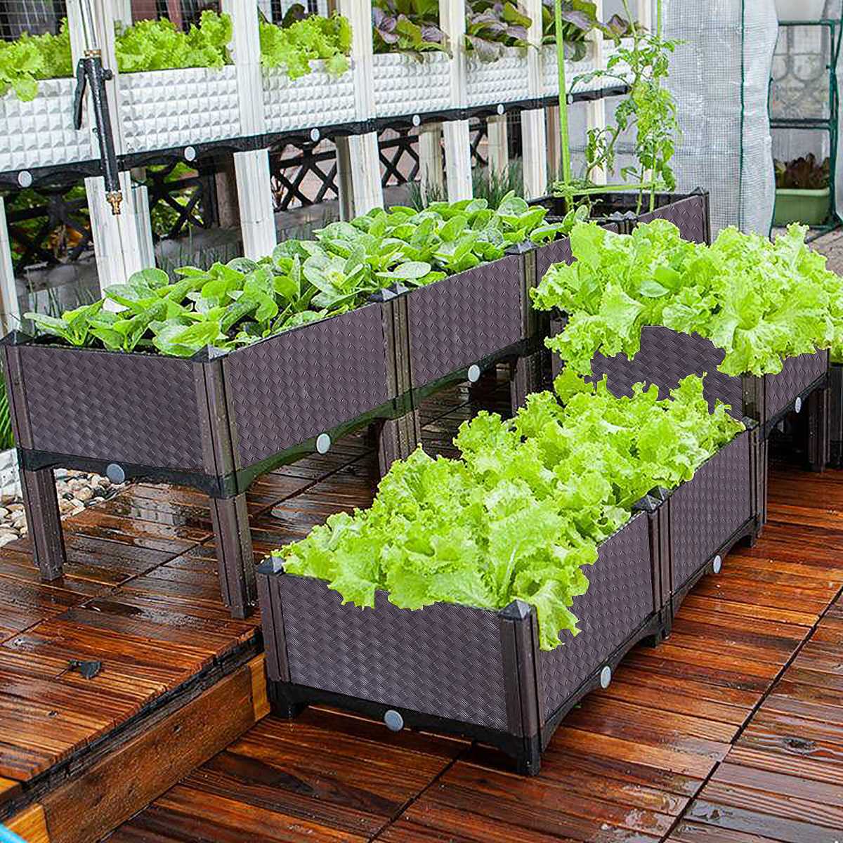 39x39x38CM Balcony Planting Box Gardening Vegetable Flower Planting Raised Garden Bed Outdoor Potted Container Nursery Pots