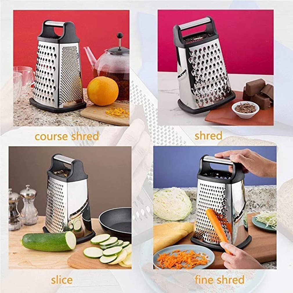 9 Inch 4-Sided Grater Stainless Steel Kitchen Grater For Coarse And Fine Grating For Fruit Vegetables Carrots Cheese