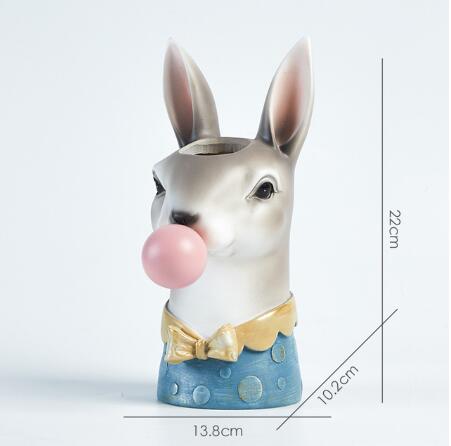 Moderne Dierenkop Hand Schilderen Giraffe/Zebra/Beer/Panda Hars Succulent Vaas Bloempot Planten Plant vazen Mand: Sir Rabbit