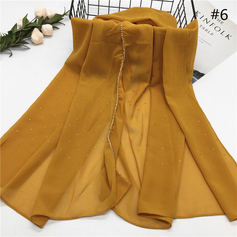 70*180cm Chiffon hijab schal mit perlen femme musulman lange tücher islamischen kopftuch kleidung muslimischen stickerei hijabs: 6