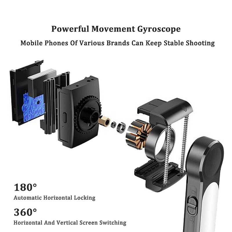 Gimbal Stabilizer Single Axis Stabilizer Bluetooth Selfie Stick Anti-Shake Tripod with Led Fill Light for iPhone/Android