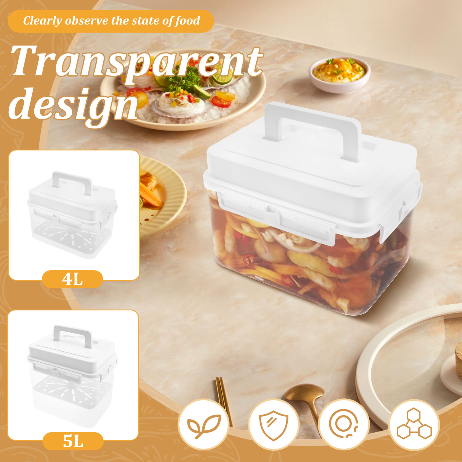 Plastpressefermenteringsbeholder med skjult håndtag pressebakke klar kimchi-pressebeholder god forsegling af surkål