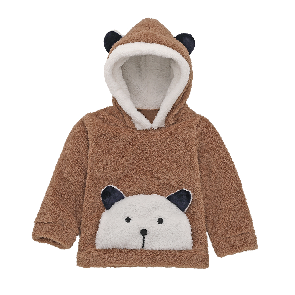 Pudcoco isbjørn plysj fleece hette småbarn baby gutter jenter polstret søt tegneserie sweatshirt topp pels hettegensere klær: Brun / 9m