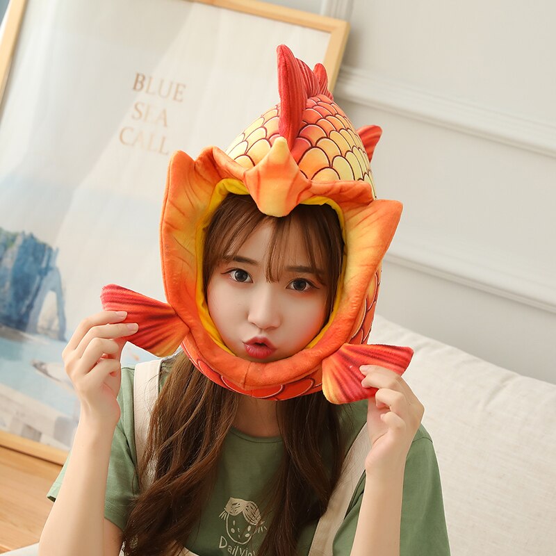 Plys hat cap dekor coronet hovedbeklædning hovedbeklædning sjov karpe hat fisk hovedbeklædning plys legetøj pp bomuldsdukke