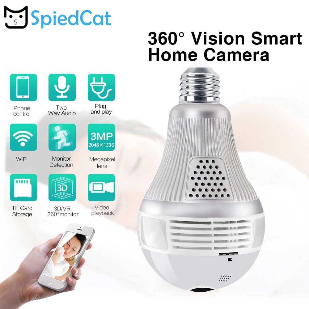 360 Graden Fisheye Wifi Smart Bulb Lamp Ip Led Licht Hd Draadloze Panoramische Camera Home Security Anti-Inbreker Ondersteuning tf Card