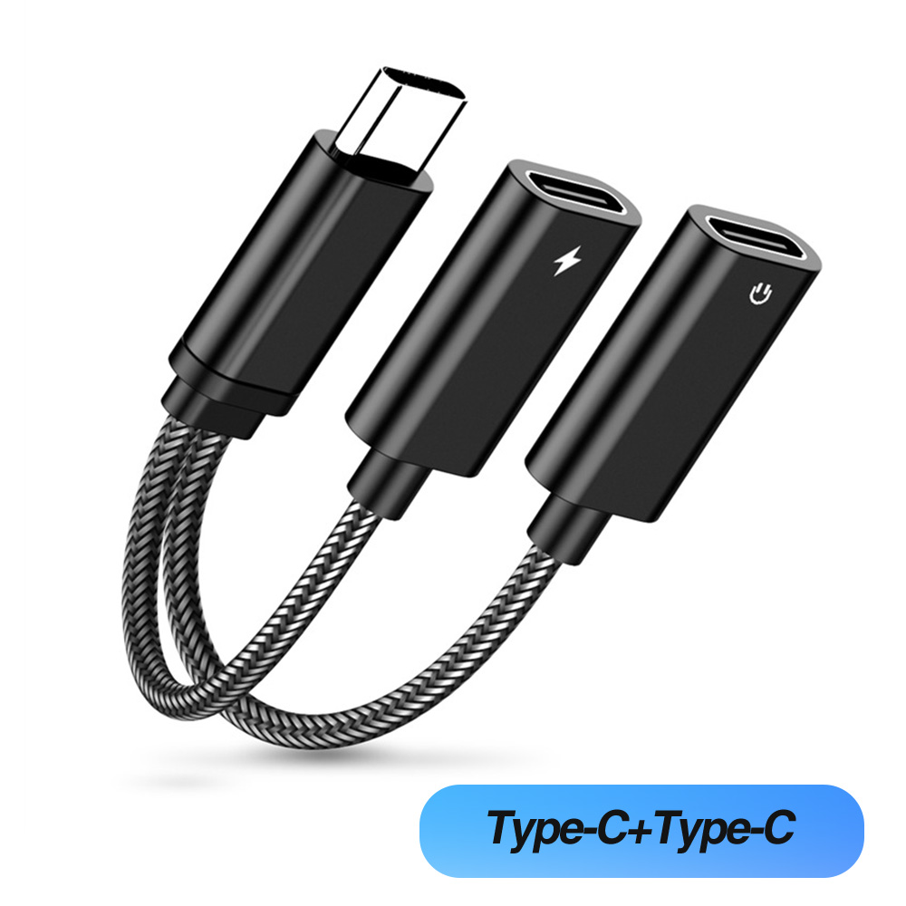 2 in 1 USB Type C to 3.5mm Headphone and Charger Adapter, USB C to C Aux Audio Jack Hi-Res DAC and Fast Charging Cable: black