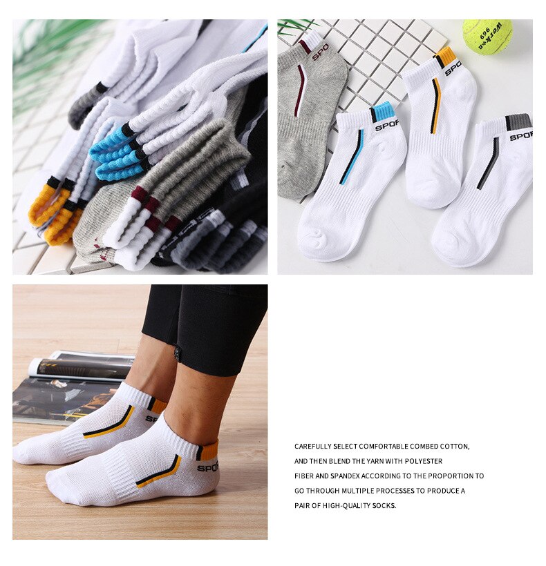 Calcetines cortos de algodón transpirables para hombre, calcetín deportivo, absorción del sudor, 5 pares de calcetas de baloncesto, para verano