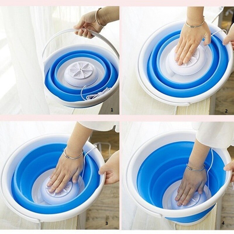 HIMOSKWA Portable Fruit Vegetable Washer DC5V USB Ultrasonic Turbine Washing Machine Laundry Cleaner With 10L Folding Bucket