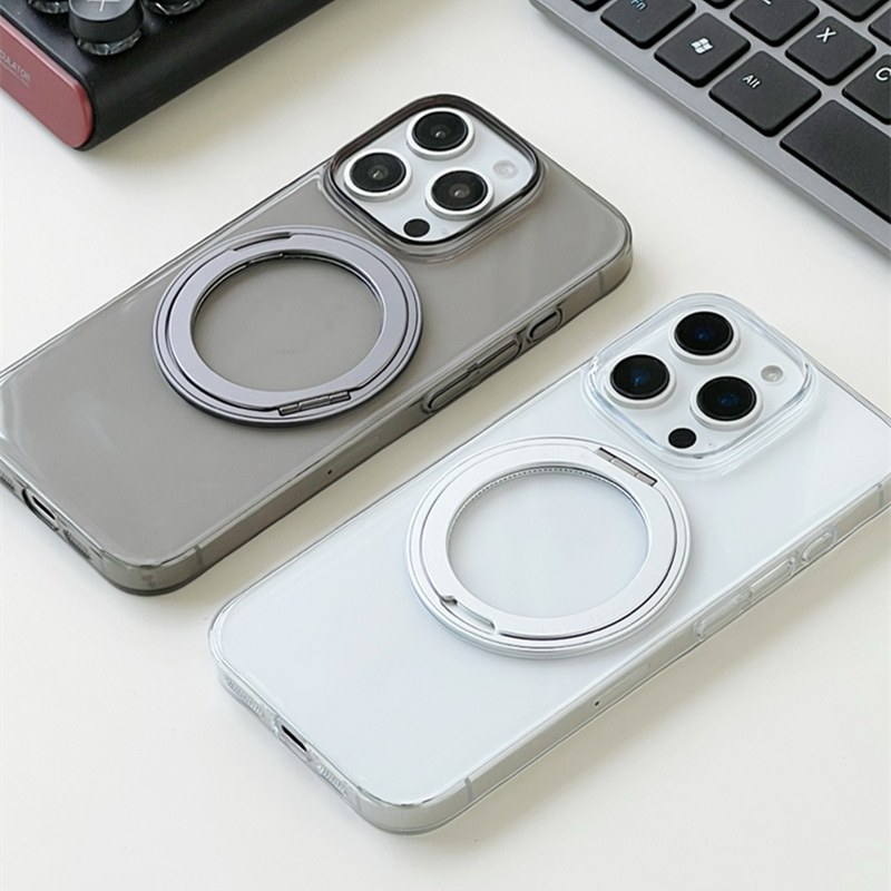 360 ° Coque de téléphone transparente avec béquille rotative MagSafe, étui rigide Transparent pour iPhone 16 pro max 15 Pro 14 13 12