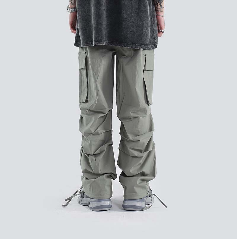 Ropa de trabajo para hombre de estilo Hip-hop plisada unclodonjm, pantalones informales Retro con múltiples bolsillos, pantalones con cintas al tobillo y cordones, CG-2002 para hombre