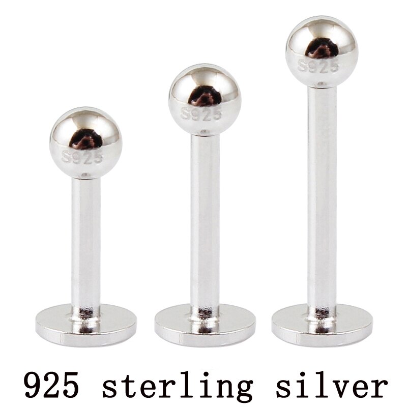 Labret body jewelry body piercing 925 pure silver lip stud 6 8 10 mm basic 16G sterling silver 3mm ball lip piercing jewelry