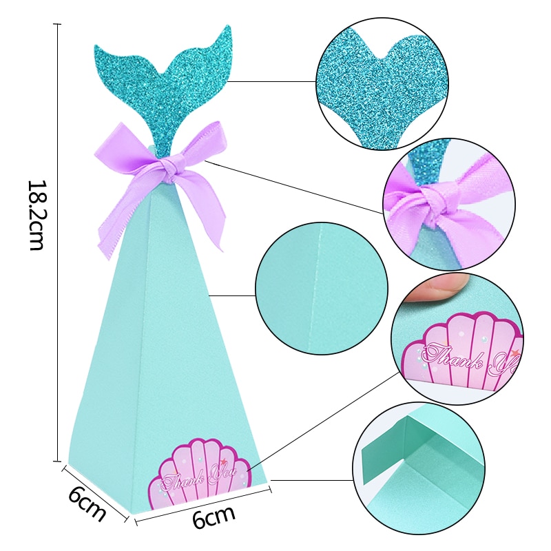 Mermaid Snoep Box Diy Papier Doos Zakken Mermaid Verjaardag Decoraties Kleine Zeemeermin Geschenkdoos Voor Kids Birthday Party Favor Supplies