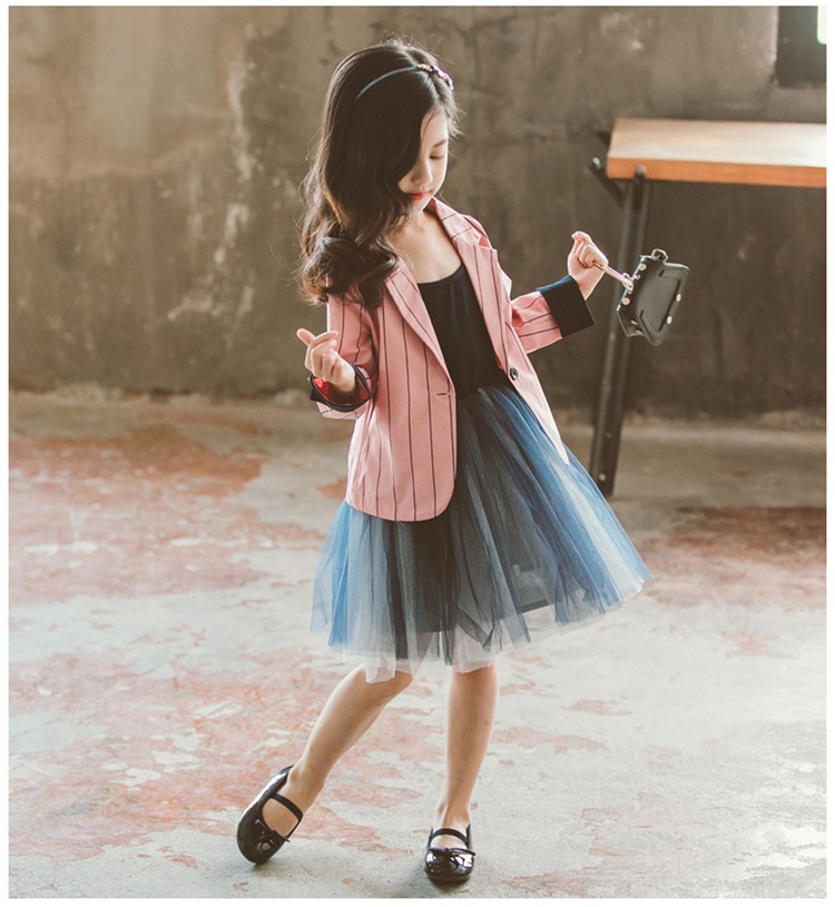 Nueva Ola ropa para niños niñas Bebé Ropa de primavera y otoño niñas traje pequeño falda de malla de color sólido dos- traje de pieza