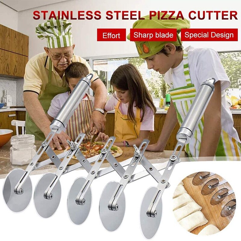 Pastry Cutter 5 Wheel Dough Cutter and Dual Fluted Ravioli Cutter Wheel/Pizza Cutter Wheel Versatile Brownie Cutter