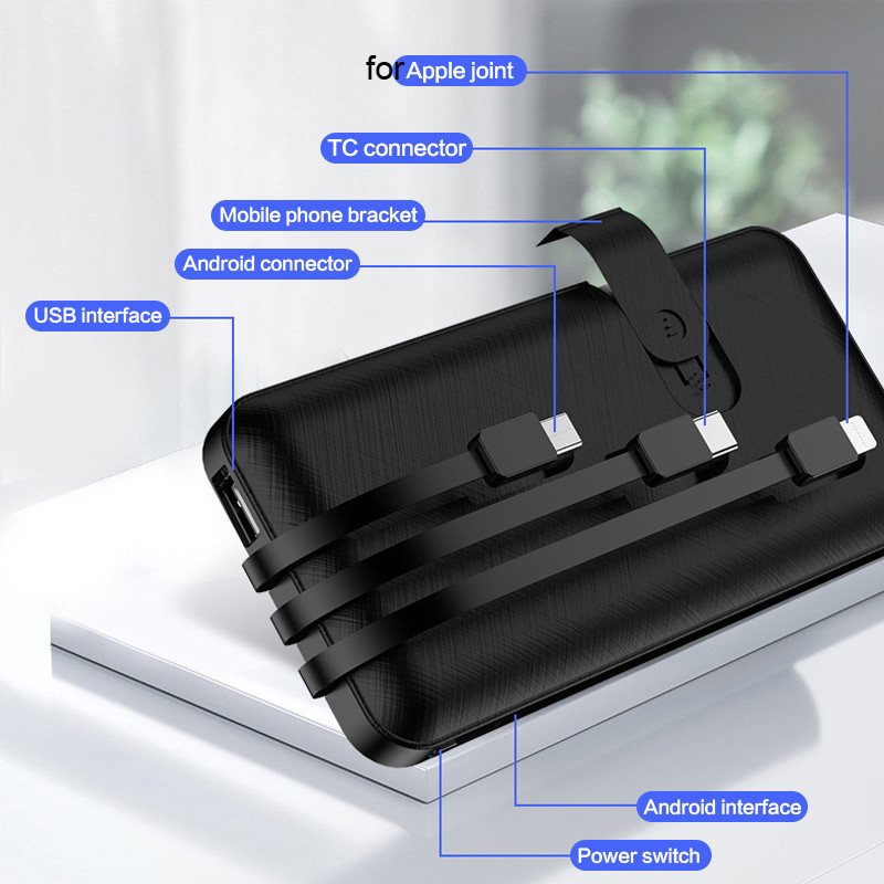 50000- mah-powerbank für schnelles aufladen, -in 4 integrierte ladekabel mit handyhalterung, tragbarer externer akku