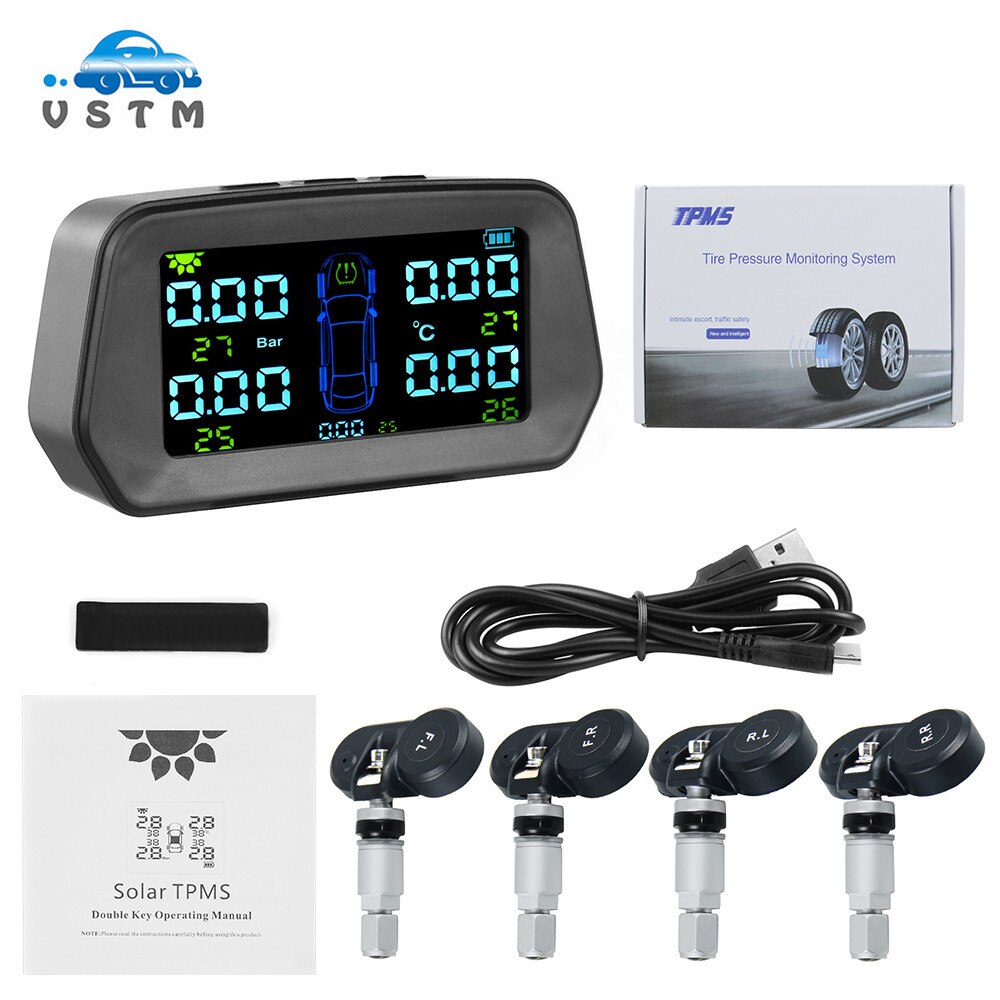 Auto Tpms Bandenspanning Monitoring Alarm Sensor Solar Power Digital Lcd Display Auto Security Alarm Systemen Voor Auto 'S