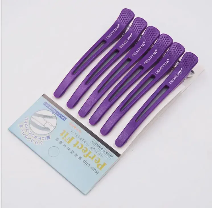 Pinzas para el cabello de cocodrilo, pinzas de peluquería, pinzas de sección, horquilla de cocodrilo para peluquero, herramientas de estilismo de salón, accesorios para el cabello, 6 uds.: Morado