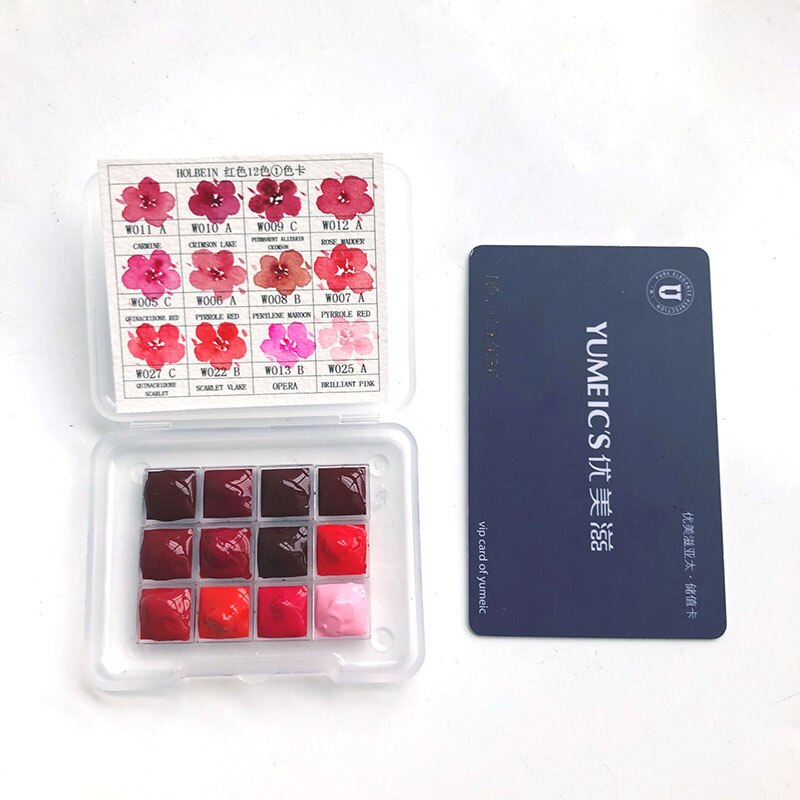 Mini caja de acuarela, disco de pintura de acuarela rojo, 12 colores, 0,5 ml/1ml/2ml: 0.5ml with card
