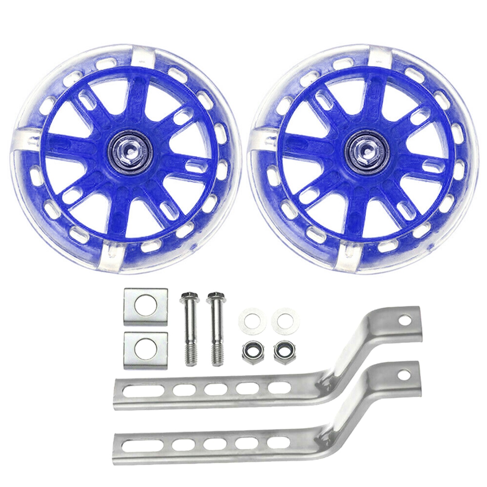 Ruedas auxiliares de entrenamiento para bicicleta, accesorios silenciosos para niños, luz LED multicolor de equilibrio, seguro, fácil de instalar al aire libre, 1 par: Azul