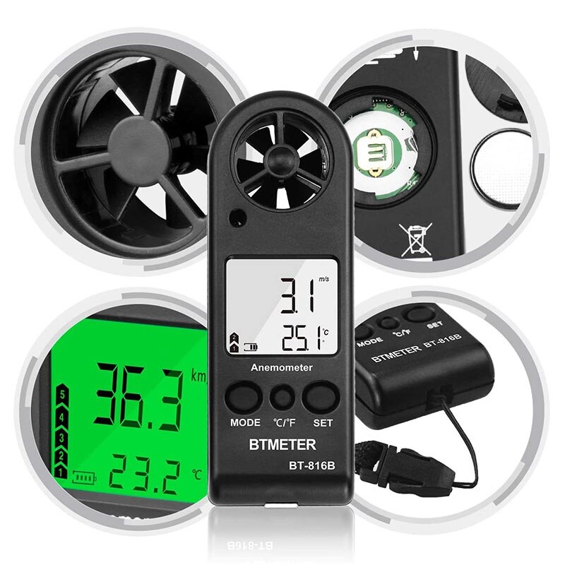 Btmeter BT-816B Handheld Lcd Digitale Wind Meter Draagbare Anemometer Sensor Wind Meter Luchtstroom Tester