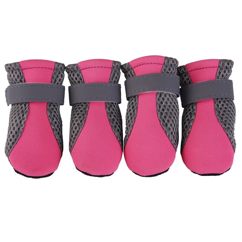 Comfortable Breathable Dog Shoes Anti-slip Pet Boots Paw Protector Reflective Straps Dog Teddy Cute Breathable Net Shoes: Rose Red / L