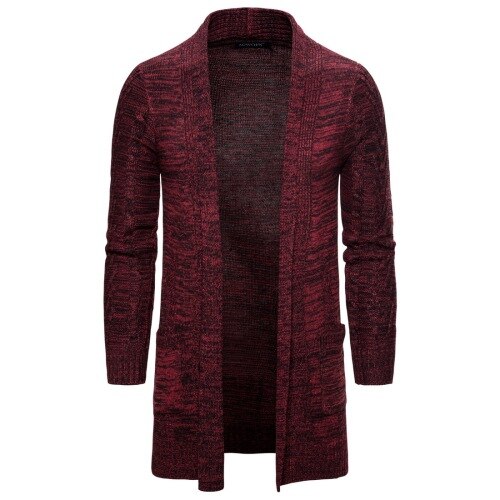 Mannen Lange Gebreide Trui Jassen Casual Vest Mannen X-Lange Gebreide Vest Jas Effen Kleur Sweatercoat: Bourgondië / Xl