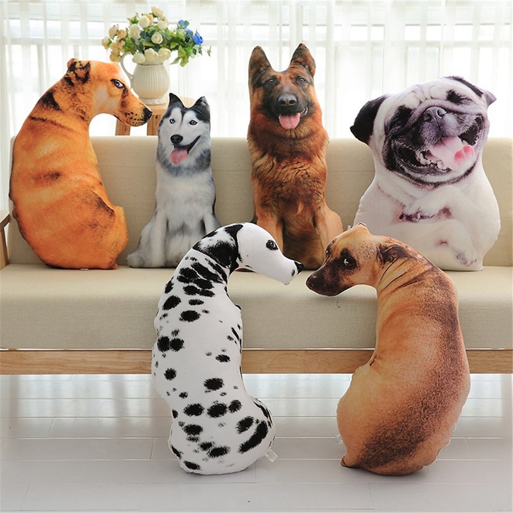 Almohada de simulación 3D para perro, cojín de felpa extraíble y lavable para siesta de oficina, perro, Sharpei, Dálmata, Husky, Lobo