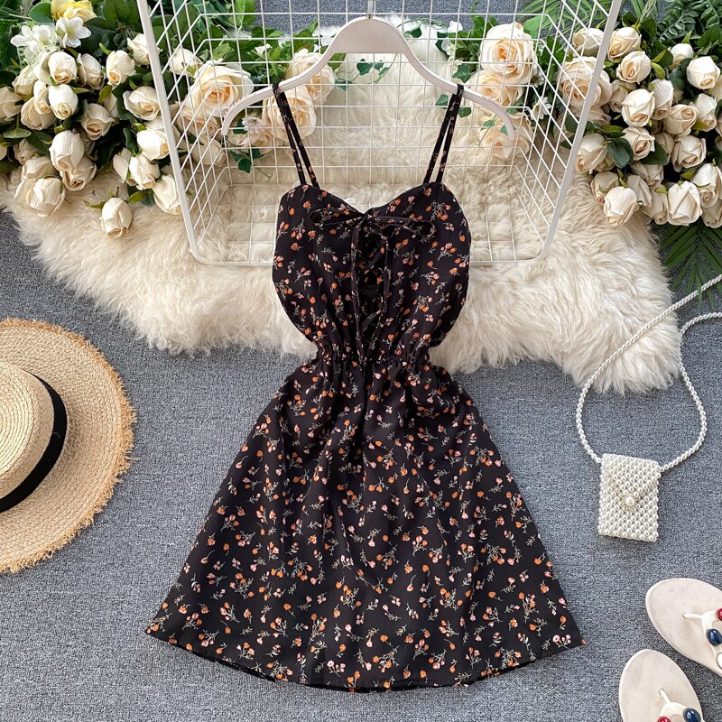 Mono individual Floral de verano para mujer, monos playeros Vintage estilo bohemio, pantalones fruncidos de pierna ancha cortos, monos con estampado de gasa: black-orange
