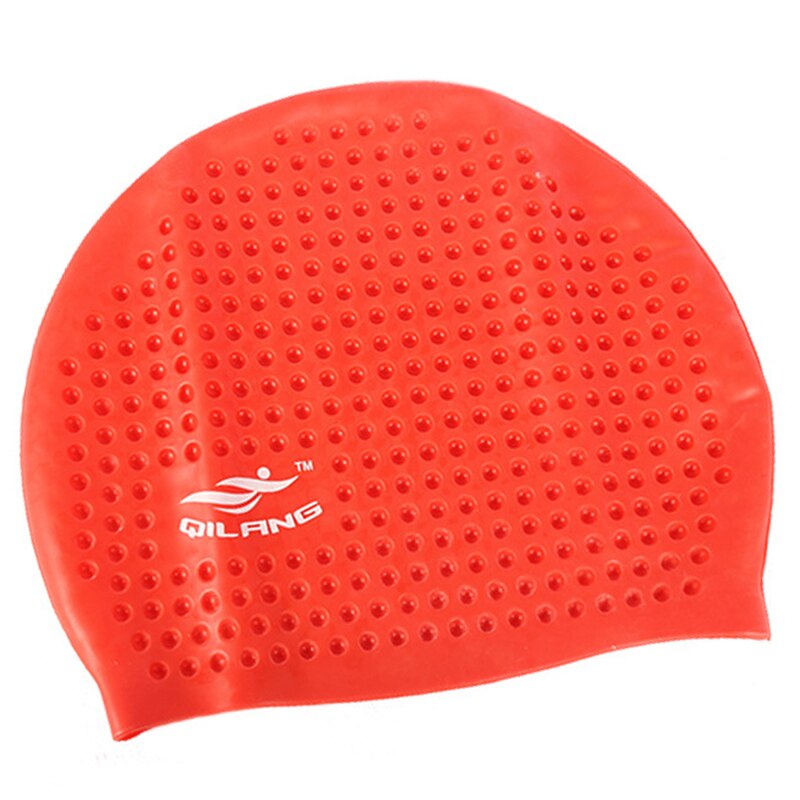 Stor vandtæt silikone svømmedæksel svømning pool badedæksler hat øre langt hår beskyttelse vandhætter til kvinder mænd badmuts: Rød