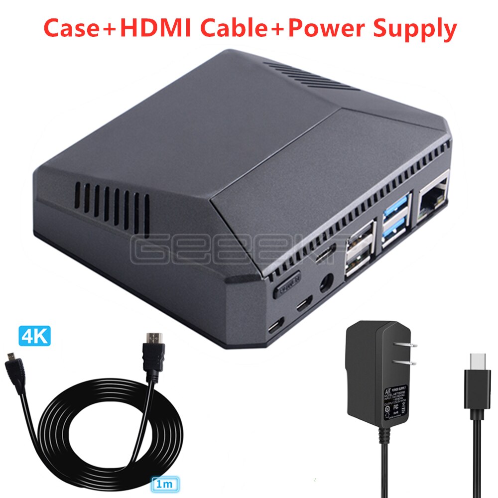 Geeekpi raspberry  pi 4 model b behuizing aluminium metalen abs behuizing met aan/uit-schakelaar + koelventilator + koellichamen: Set 2