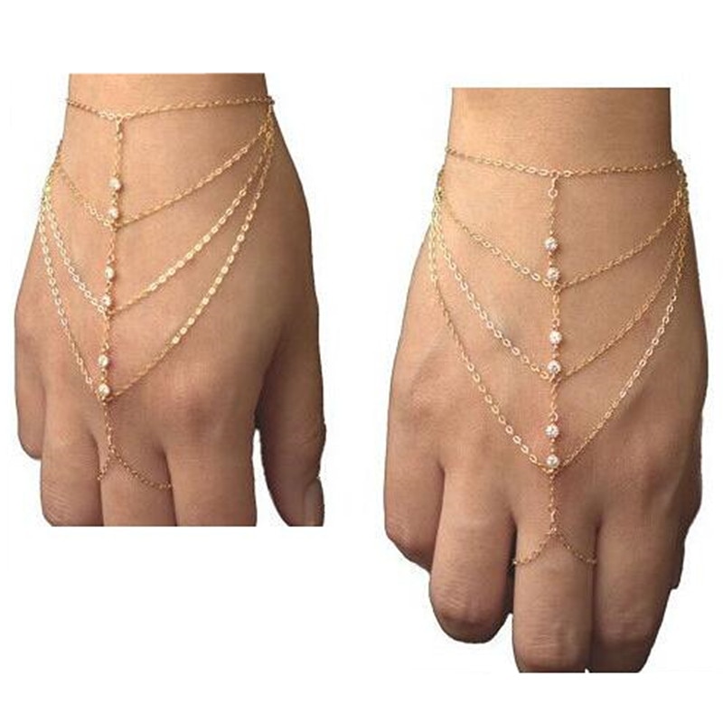 Mode Multi-layer Kristal Vinger Armband Voor Vrouwen Rhinestone Goud Kleur Armbanden &amp; Bangles Party Sieraden