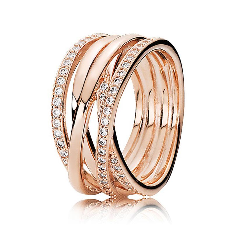 925 Sterling Silver Ring Rose Gold Openwork Eternity Entwined Crystal Rings For Women Wedding Party Fine Europe Jewelry