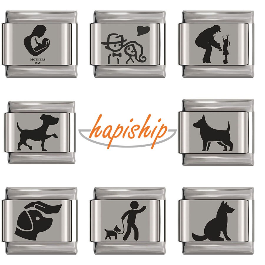 Hapiship Original Daisy Dog Mother's Day Couples Charm Fit 9mm Width Bracelet Stainless Steel Jewelry DIY Making DJ130