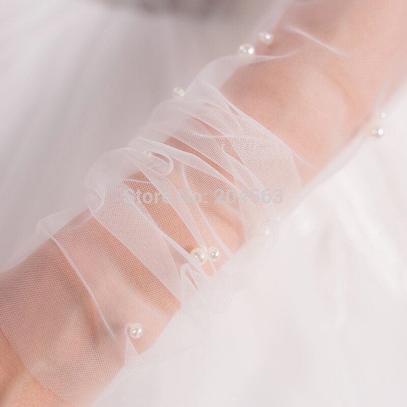 Wedding Party Fingerless Gloves Tulle Long Bridal Gloves with Pearls