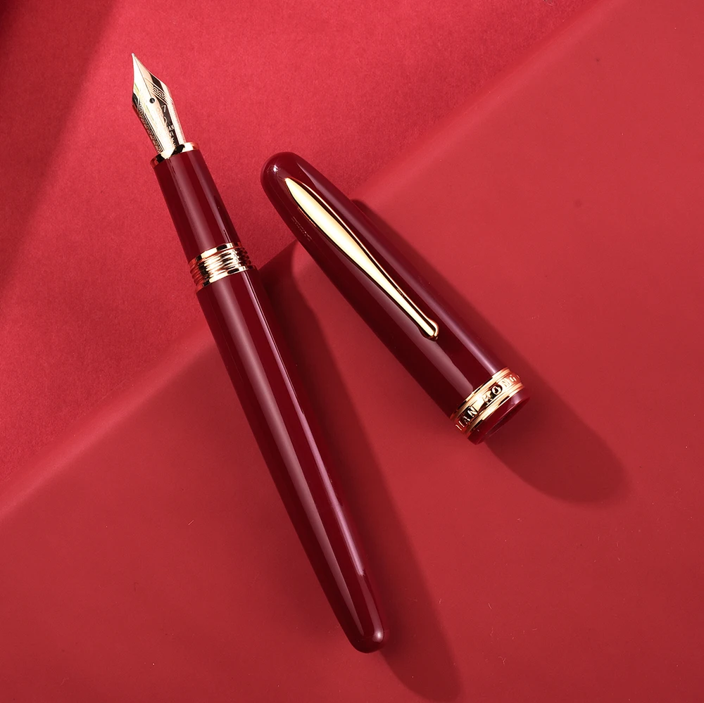 Pluma estilográfica de resina Hongdian 1841, punta Iridum EF/F con convertidor, bolígrafo de tinta para escritura de negocios y oficina, rojo/negro
