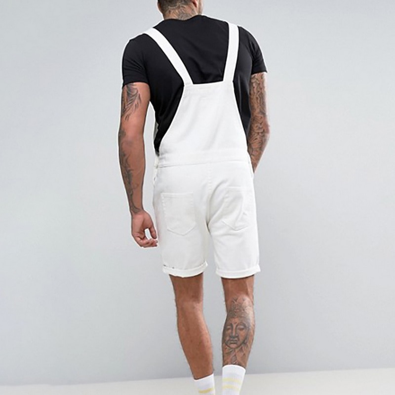 Mannen Wit Korte Jumpsuit Zomer Casual Jeans Broek... Grandado