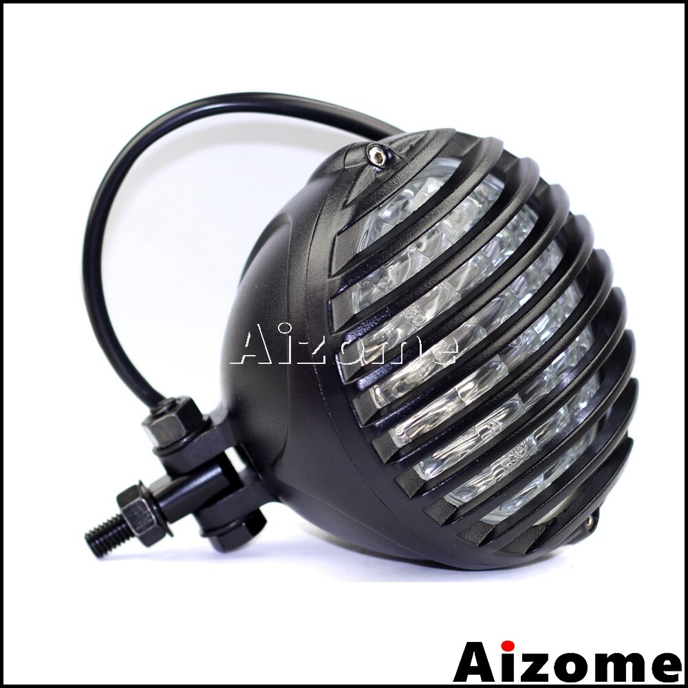 Universal Motorcycle Scalloped Headlight Black Finned Grill Headlamp For Harley XS650 CB750 TRI Cafe Racer Bobber Chopper