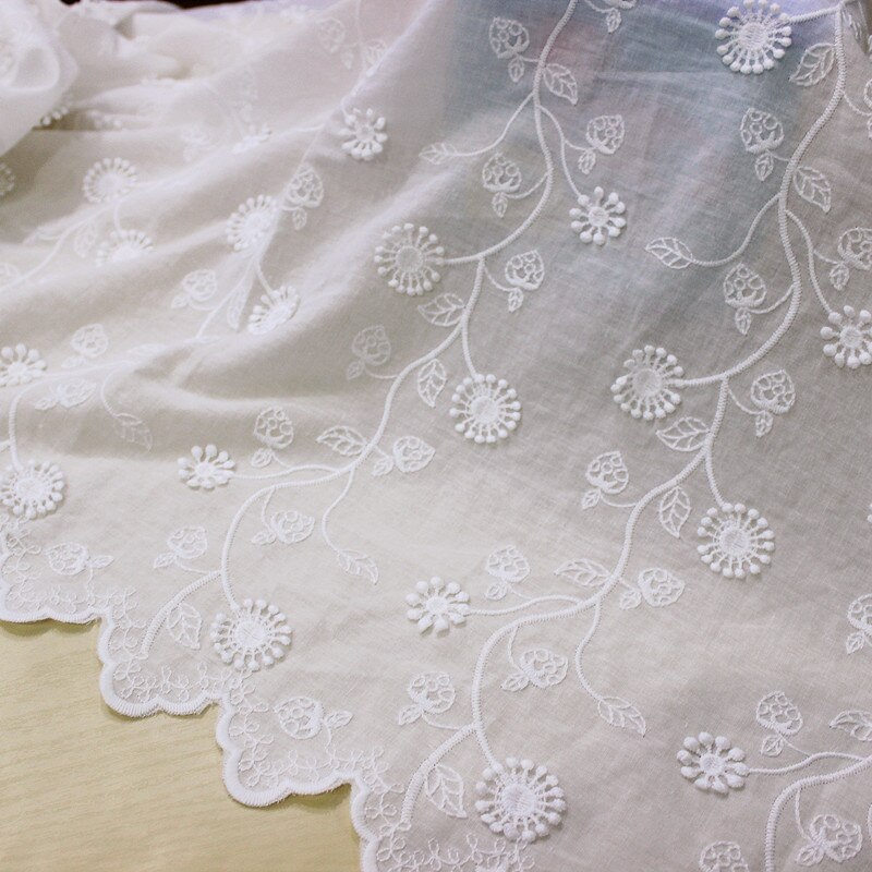 3D Katoenen Doek + Melk Zijde Geborduurde Ster Shell Kant Stof Handgemaakte Diy Vrouwen Kleding Accessoires 130Cm CR2496: Off white 1