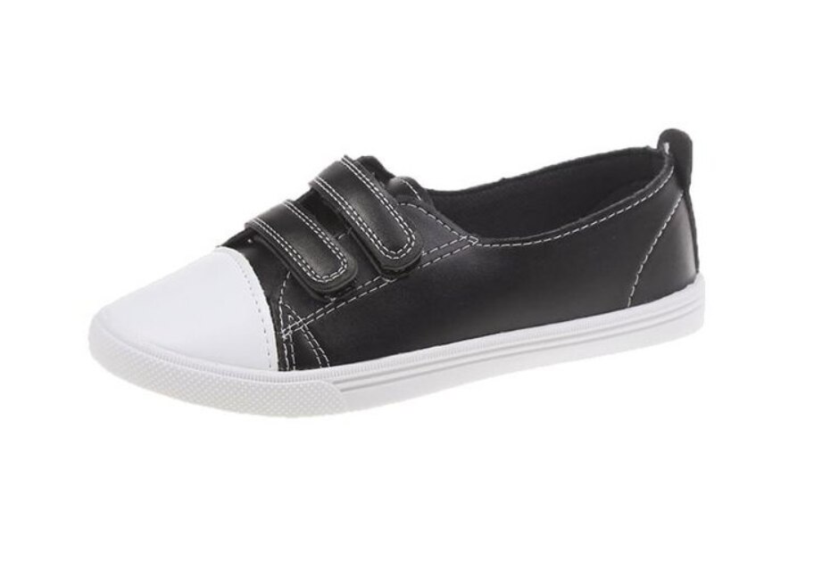 Sommarskor kvinna ledigt pu läder grunt enkla kvinnor vardagligt blommiga vita skor sneakers som andas: Svart / 6