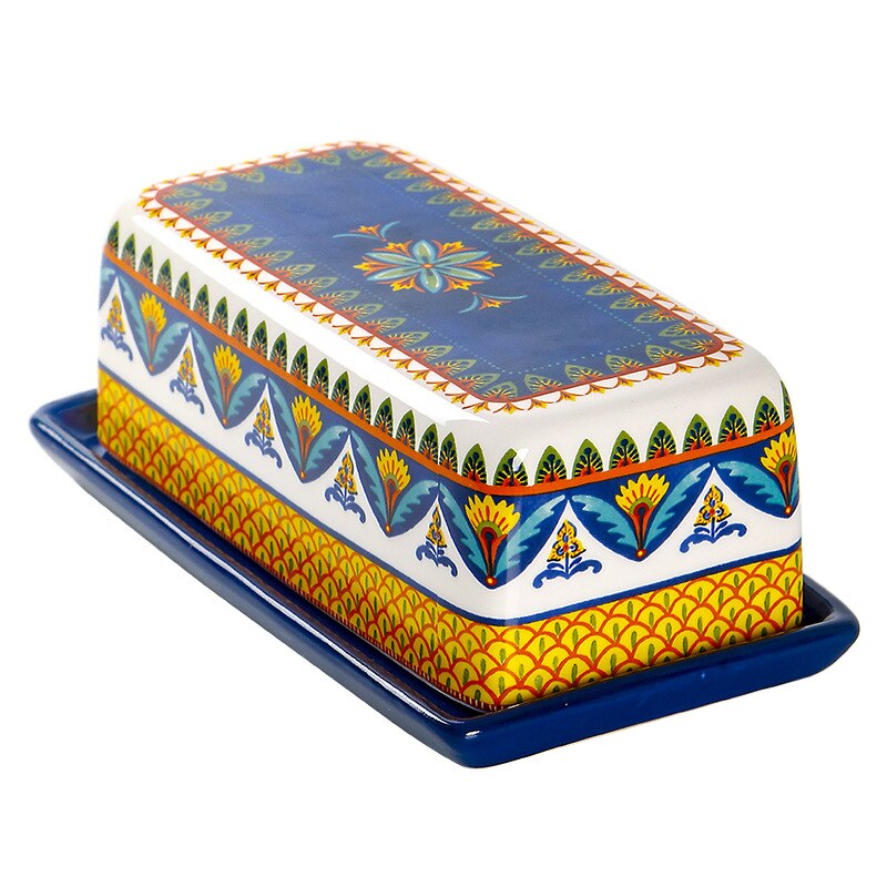 1Pc Bohemian Boter Doos Met Deksel Voedsel Container Boter Plaat Huishoudelijke Servies Opbergdoos Keramische Schotel Kaas Doos