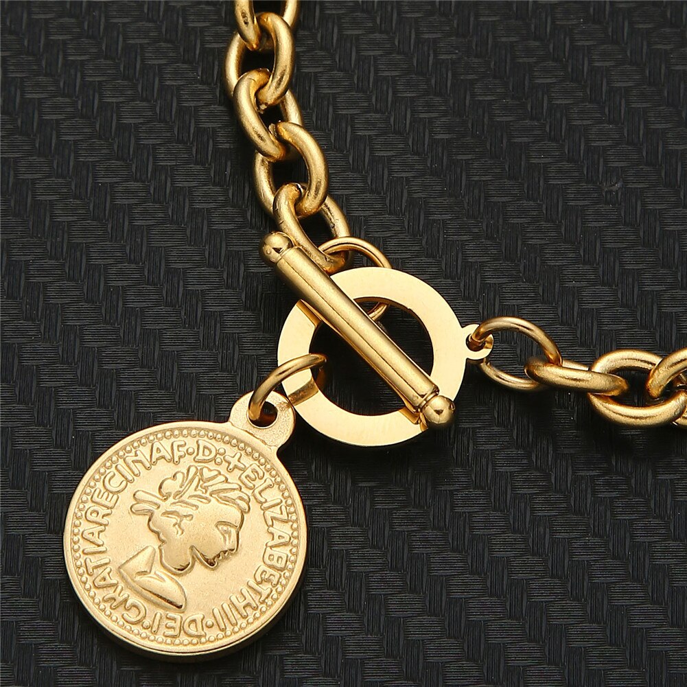 Hip hop aço inoxidável toggle beleza cabeça encantos pulseiras para mulheres homens ot fivela moeda pingente goth pulseira