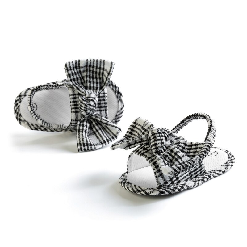Sommerliche sandalen für babys und kleinkinder, lässige strandschuhe mit schleife, rutschfeste, weiche sohle, karierte lauflernschuhe , 0-18m stück