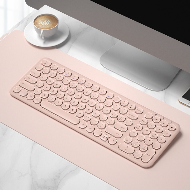 2.4G Wireless Silent Keyboard Ergonomic Mouse Round keycap Keyboard Gaming Mouse For Macbook Pro Computer Laptop Keyboard Mouse: keyboard pink